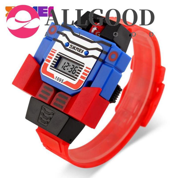 ã€ALLGOODã€‘ Brand Children's Digital Watches Boy Cartoon Sports Watch Creative Robot Transformers Transformation Toy Boy Watch LED Digital Clock Children Watch