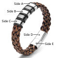 PRMOO Custom Name Mens Bracelets Leather Cord Engraved Stainless Steel Beads Magnetic Clasp Personalized Text Symbols Bracelet. 