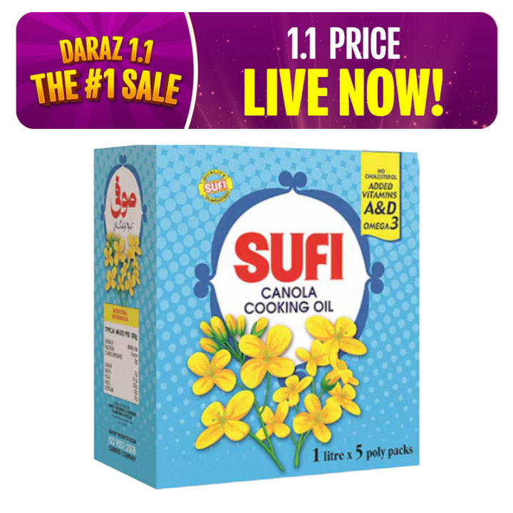 Sufi Canola Cooking Oil 1Ltr x 5 Poly Bag