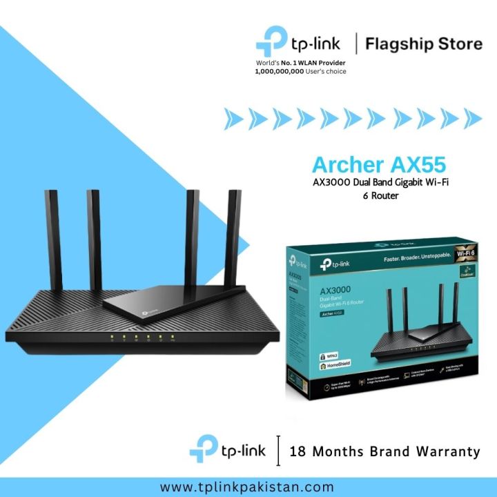 TP-Link Wi-Fi 6 Router AX55 AX3000 Dual Band Gigabit Wi-Fi 6 Router - 18 Months Brand Warranty
