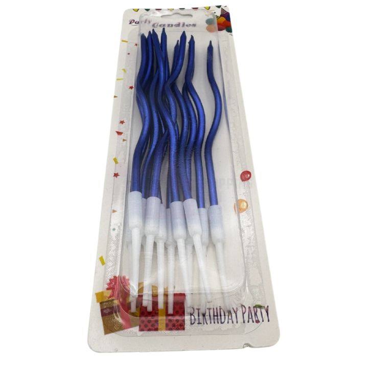 BLUE COLOR SPIRALS DESIGN CANDLE SET - PACK OF 12 CANDLES - CANDLES FOR CAKE DECORATION
