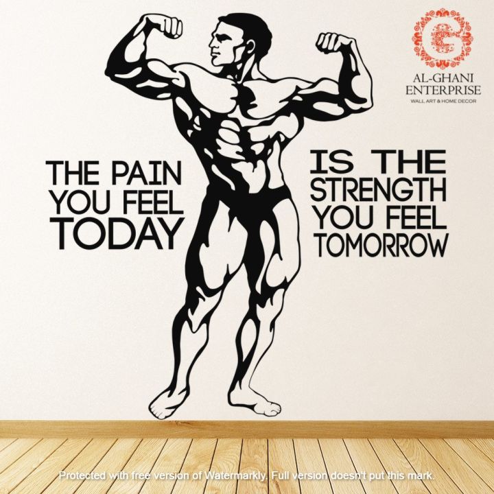 Al Ghani Enterprise Size: 3 X 3 Feet Body Builder With Motivational Quote  Designed Self Adhesive Wall Stickers for Gym, Health ,Body Builder ,Boys Bed Rooms , Sports Club, Training Centers , Game Zones-Black color-