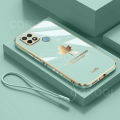 For Realme C25Y C21Y Back Cover with Hand Strap Luxury Shiny 6D Plating Maple Leaves Pattern Protective Case Square Bumper Soft Silicone Mobile Phone Cases. 
