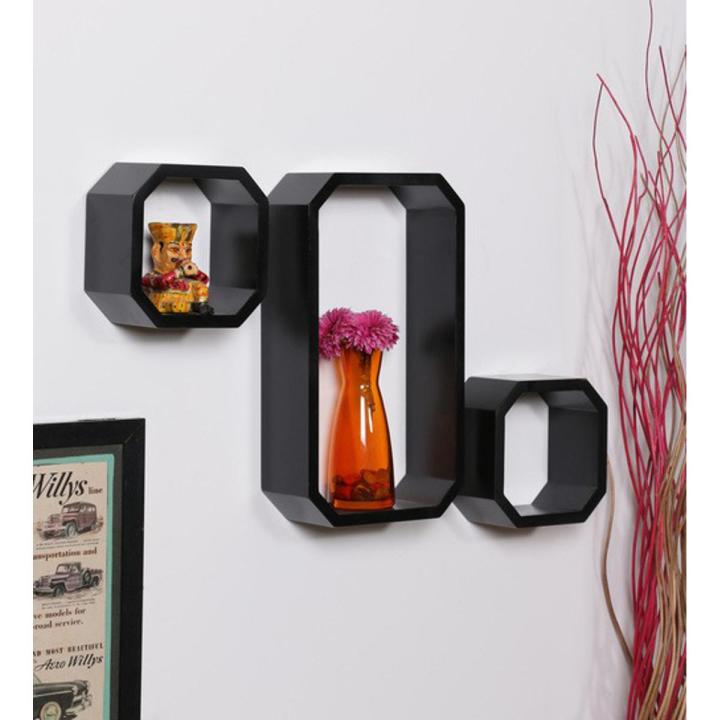 Octagon Shelves set of 3 Floating shelve wall décor - Shelf for Living Room, Drawing Room and Kitchen