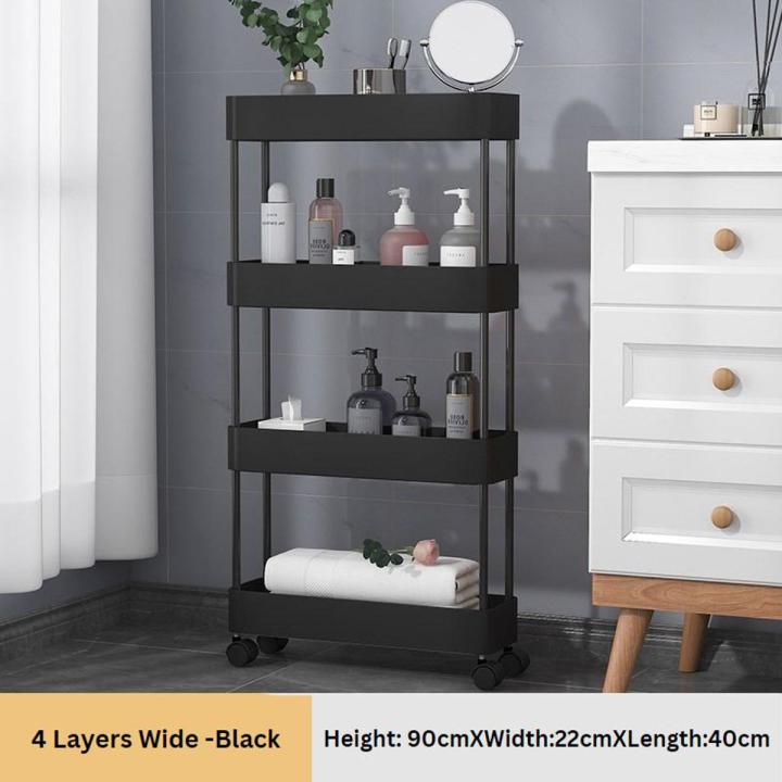 4 Tier Storage Cart Kitchen Bathroom Trolley Floor Kitchen Bathroom Trolley Multi-Layer Storage Rack Organizer with Wheels