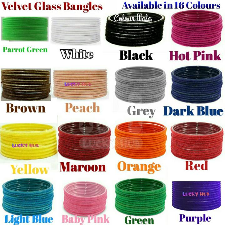 24 pcs/ 2 Dozen velvet glass bangles in 17 colours in Size of 65 mm( Sawa Do / 2.6 ) Standard Size
