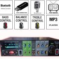 Powerful Bluetooth Stereo Amplifier with Digital Echo Light Effect and Dual Mic Support for 8 to 12 Inch Speakers. 