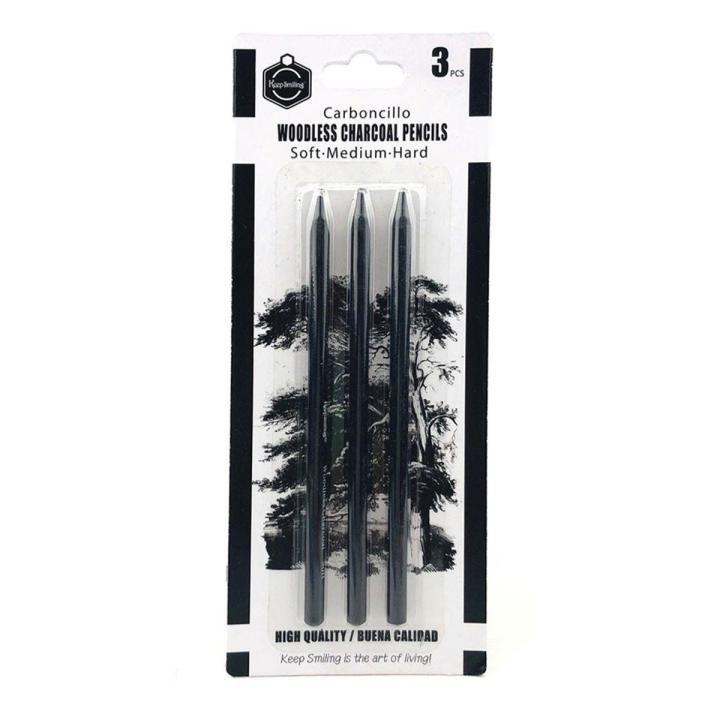 keep Smiling 3pcs Professional Woodless Charcoal Pencil Set