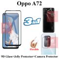 Oppo A72 Full Black 9D|5D|6D|10D|11D|21D Tempered Glass Screen Protector Full Glue  + Back Camera 9H Gorilla Flexible Protector + Back Jelly Protector Clear Soft Protection Film Transparent Hydrogel Film Protector For Oppo A72. 