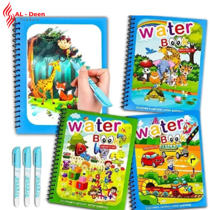 GEFIRE Libro Mágico Para Pintar Con Agua, 4 Libros Reutilizables Con Bolígrafo, Juguete Educativo Para Niños De 3+ Años, Sin Tinta Ni Manchas