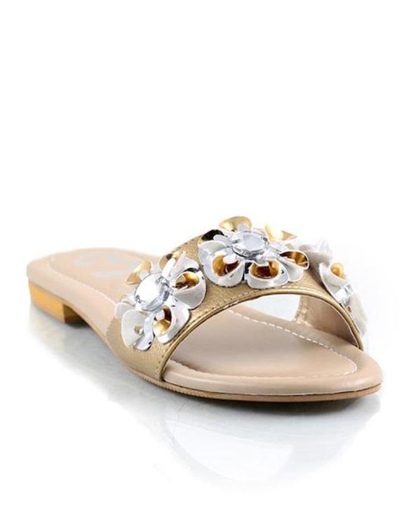 Gold Faux Leather Slippers For Women