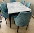 four seater dinig table set, marble top textured dinig table top, valvet up. 