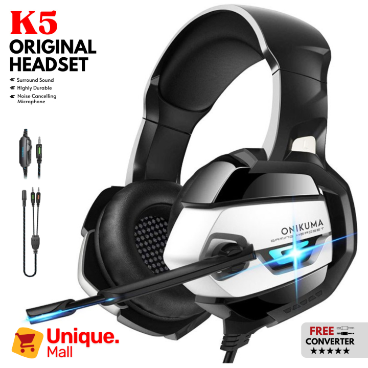 Original K5 Gaming Headphones 7.1 Surround Sound Noise Cancelling Over-Ear Headset with Mic for PS4 Xbox PC Switch