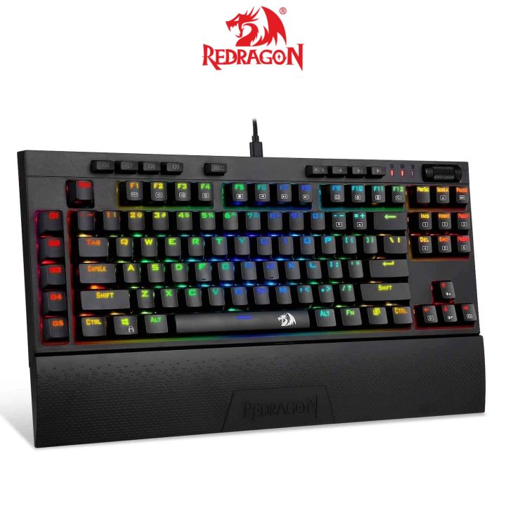 Redragon K588 RGB Mechanical Gaming Keyboard TKL with Programmable Keys Macro Recording Red Switches with Detachable Palm Rest & USB-C USB for Windows PC