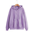 Jack Beos Purple Solid Drawstring Zip Up Drop Shoulder Hoodie. 