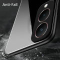Biruiqu For VIVO Y28 Shockproof Tempered Glass Back Soft Silicone Edge Black Case Cover Casing. 