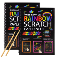 2PCS Rainbow Scratch Paper Children'S Art Book Scratch Paper NoteBook Black DIY Rainbow Art Paper Card Neon Scratch Book with Wood Stick. 