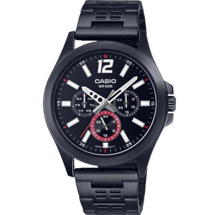 CASIO BLACK DIAL WITH DATE, DAY & 24 INDICATOR MEN'S WATCH - MTP-E350B-1BVDF