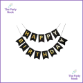 The Party Nook Presents Happy Birthday Cardboard Black Pack of 1 Fishtail Banner Party Decoration Item With Ribbon Boy Theme Bunting. 