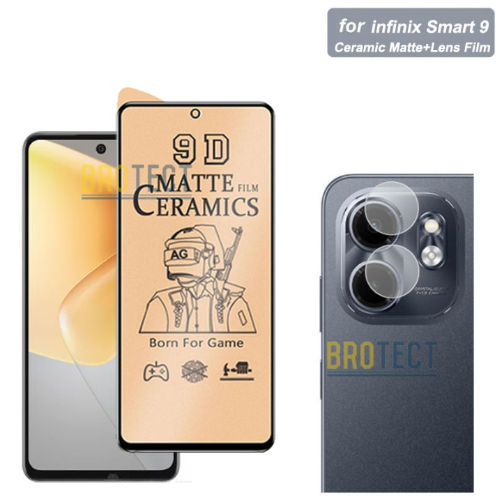 2 in 1 Infinix Smart 9 Front Ceramic Matte Film Protector unbreakable Anti-shock Hybrid Film Temper Fiber Sheet Glass + Back Camera Lens 9H Flexible Glass For infinix smart9 - Transparent