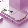 Jizetin (Free Lanyard) for OPPO A15 / A15S Luxury 6D Plating Soft Casing Silicone Square Frame Phone Case Shiny Bling Back Cover Maple leaf New design Side Drawing Case. 