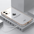 For Vivo Y15C Y15s Y01 Back Cover + Hand Strap Fashion Shiny 6D Plating Maple Leaves Protective Case Square Bumper Soft Silicone Mobile Phone Cases. 