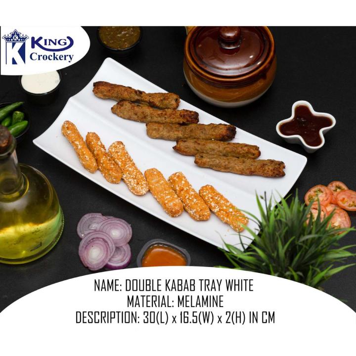 1 Piece Melamine Double Kabab Tray - Serving Tray -  Melamine Material - White & Black