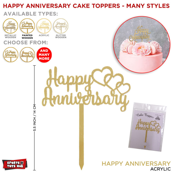 Happy Anniversary Cake Topper Multicolour Acrylic & Wooden Wedding