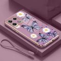 infinix Note 40 Pro note40 Pro+ 5G Pro 5G Little Daisy Luxury Butterfly Flower Casing Square Edges Plating Back TPU Soft Case with Lanyard Cover. 