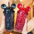 Cool Summer Mickey Ice Crack Straws Smoothie Maker Cup Small Frozen Plastic Milkshake Smoothie Cups Iced Drinks Mug - 650ml. 