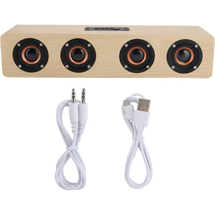 Four Retro Wireless Speaker,12W S6 Wooden Sound TV Portable Speaker Support Plugin Card/FM/Receiving Voice Prompts,for Home,Outdoor,Travel (Log Wood Grain (English Version))