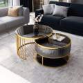 Round Gold Nesting Coffee Table Set with Beveled Glass - Versatile Centerpiece for Drawing and Living Rooms - Tempered Glass Top and Shelf for Contemporary Elegance - Ideal Coffee and Cocktail Table. 