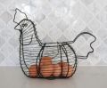 Metal Wire Chicken Shape Egg Basket, Farmhouse Style Black Metal Wire Decorative Basket, Kitchen Egg Collector Basket. 