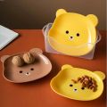 4/8Plate Cartoon Bear Shape Reusable Plate Food Grade Plastic Multi-function Creative Spit Bone Dish Household Dish Elliptical Plate Set Dining Table Garbage Platel. 