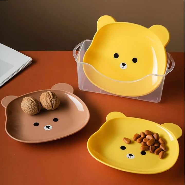 8pcs%20Cute%20Cartoon%20Bear%20Dish%20Plate%20Set%20With%20Stand,%20Reusable%20Plastic%20Dessert%20Dinner%20Plate%20Creative%20for%20Fruit,Snack,Nuts,Cartoon%20Design%20Dish%20Kitchen%20Accessory%20-%20Image%204