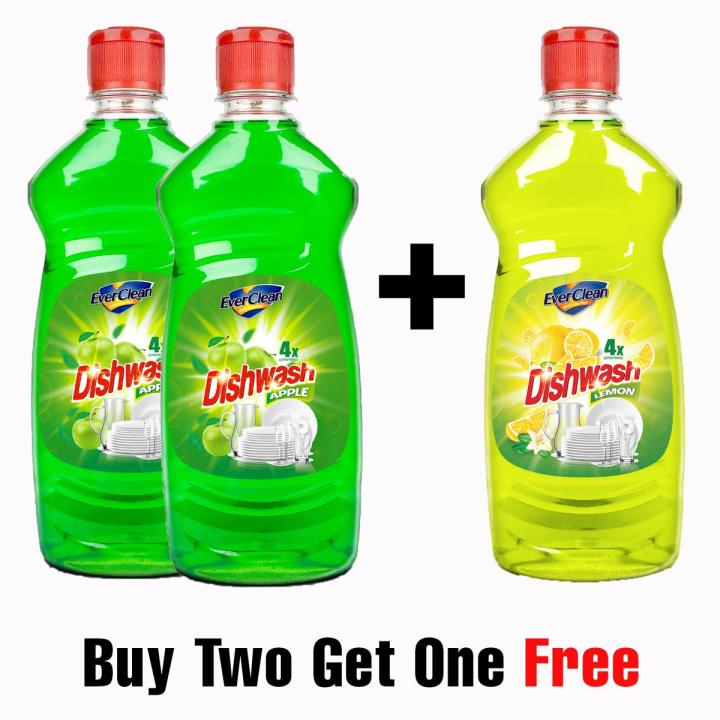 (Buy Two Get One Free) BuyTwo Apple Dishwash Get One Lemon Dishwash Free - Apple Liquid Dish Wash - Lemon Liquid Dish Wash - Ever Clean Dish Cleaner 500ml