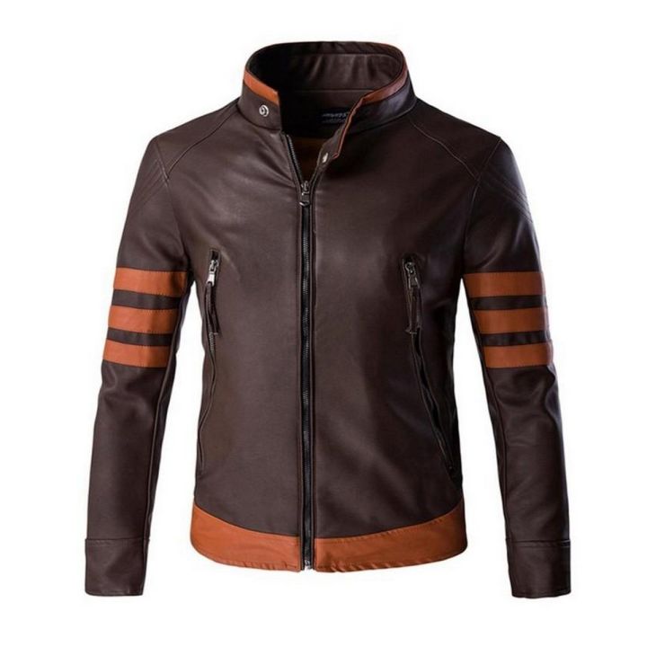 Brown-Faux Leather Wolverine Jacket-For Men