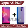 Oppo A5 2020 Tempered Glass Premium Quality Screen Protector + Back Matte Protector Soft Skin Sheet For A5 2020. 