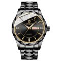 Stainless Steel Waterproof Watch Men's Gold Luminous Dual Calendar Korean Version Quartz Wrist Watch. 