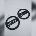 Cute Round Black QUEEN Wooden Earrings For Girls/Womens. 
