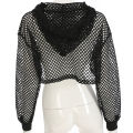 G&H Women Casual Vest Bra Cover Fish Net Hollow out Drawstring Micro Length Hoodie. 