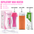 3 in 1 depilatory wax heater machine with roll on wax refill and waxing strips for body and face hair removal, 3 in 1 wax machine for women and man, waxing machine with hot wax and depilatory wax paper, depilatory roll on wax heater. 