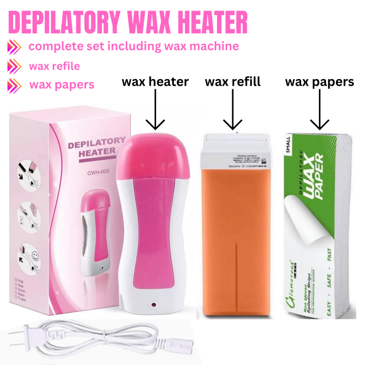 3 in 1 Depilatory Wax Roll On Heater With Epilator Machine, Wax Refill And Strips