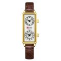 Dual Movement Watch Women Quartz Wristwatch 2 Time Zone Clock Stainless Steel Black Leather. 