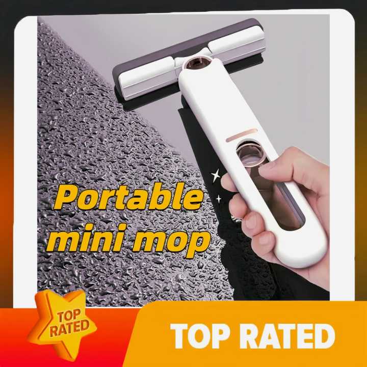Portable Mini Mop with Squeeze Handle | Mini Mop for Small Spaces, Wet & Dry Glass Cleaning, Hands-Free Squeeze Mop