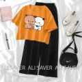 Dudu Bubu Crop Top Suits For Women And Girls Short Sleeve Tee and Black Flapper. 