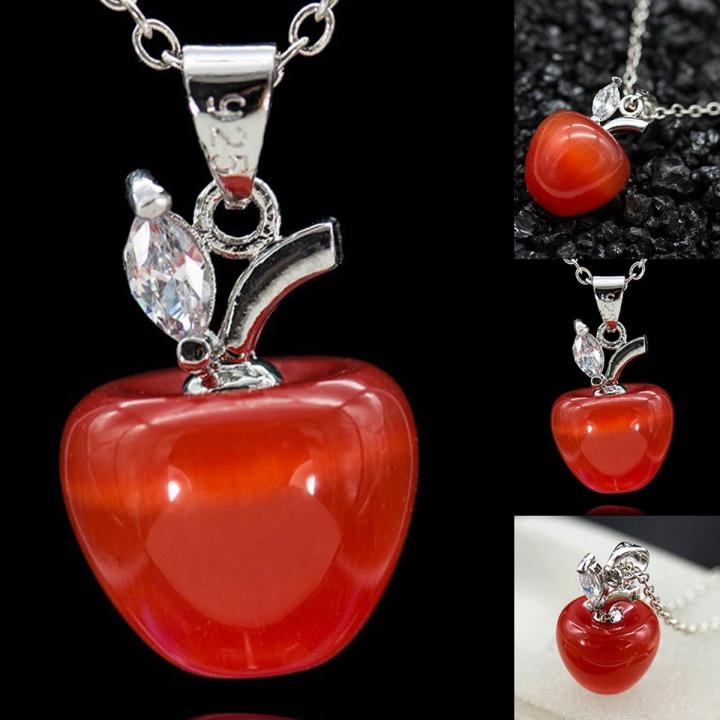 Women Fashion Opal Red Apple Shape Charm Pendant for Necklace Earring Decor