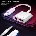 USB Type C to 3.5mm Audio Adapter With Charging Port 2 in 1 Dual Port Aux Headphone Jack Connector For Type-C Models | Earphone Converter Aux Audio Sound Cable With Type-C Charging Jack Headset Splitter Music Converter - High Quality. 