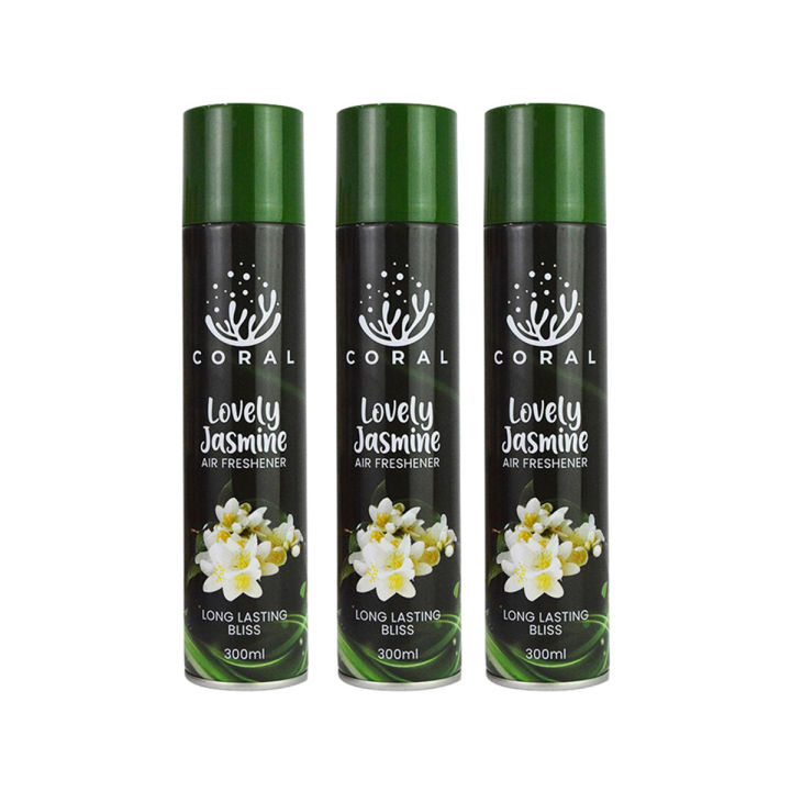 Coral Air Freshener Lovely Jasmine Pack Of 3 - 300ML Big Bottle Car, Home, Office Spray