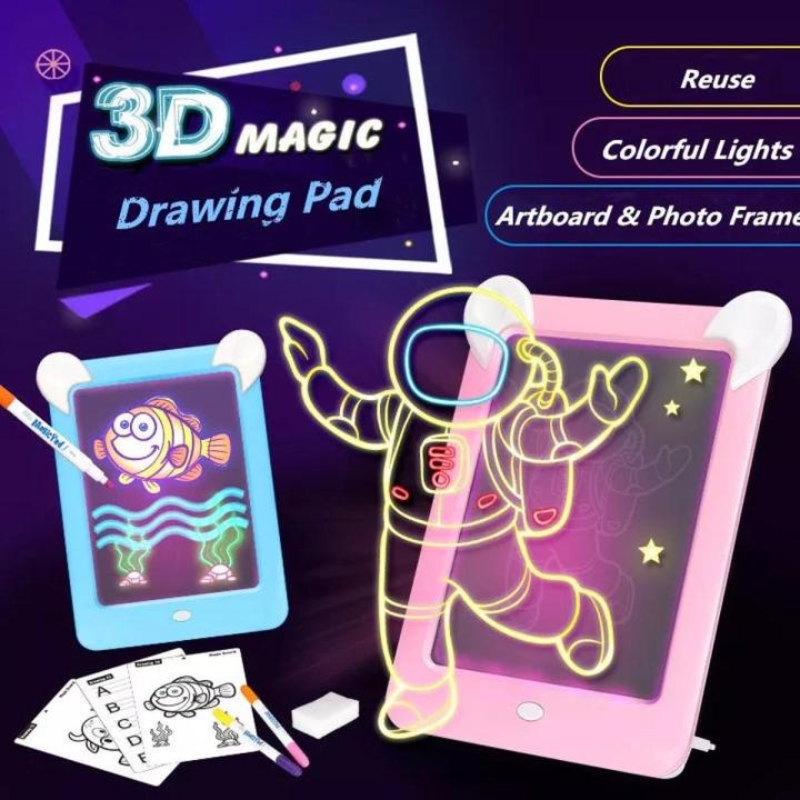 3D Magic Drawing Board With Pen Sketch Pad Table Light Effect Puzzle Board